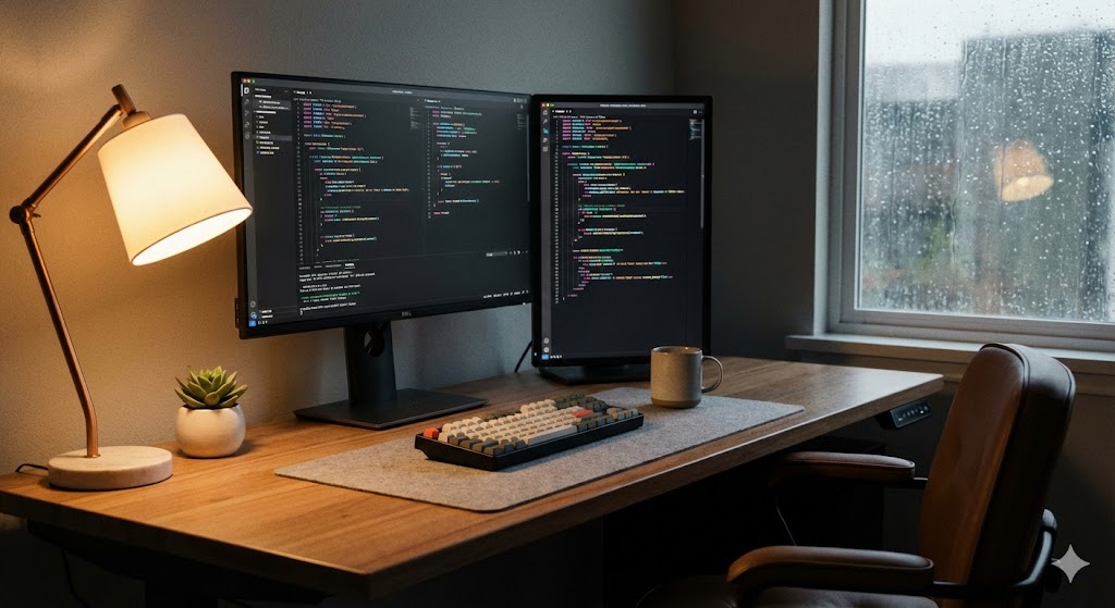 깔끔하게 정리된 책상에서 블로그 작업을 하는 모습 비즈니스 컨셉 이미지